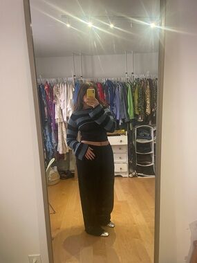 Striped Knit Bolero Sweater in Black and Blue